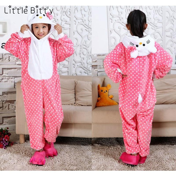 animal polka dots KT cat pajamas baby girls pink pajamas cartoon pokeman stitch pijamas children kigurumi kids sleeper