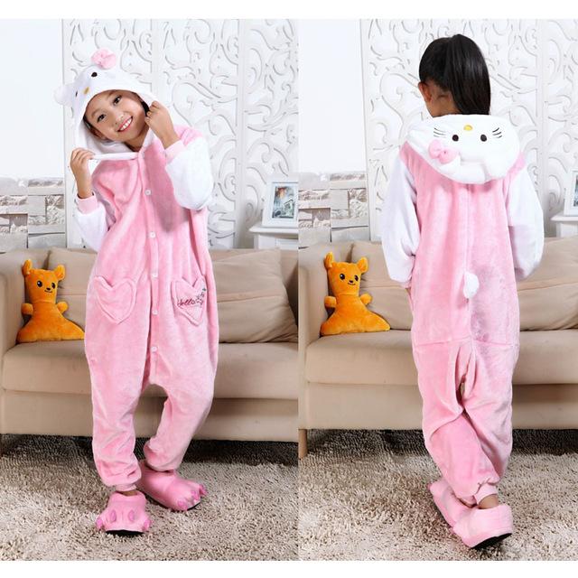 animal polka dots KT cat pajamas baby girls pink pajamas cartoon pokeman stitch pijamas children kigurumi kids sleeper