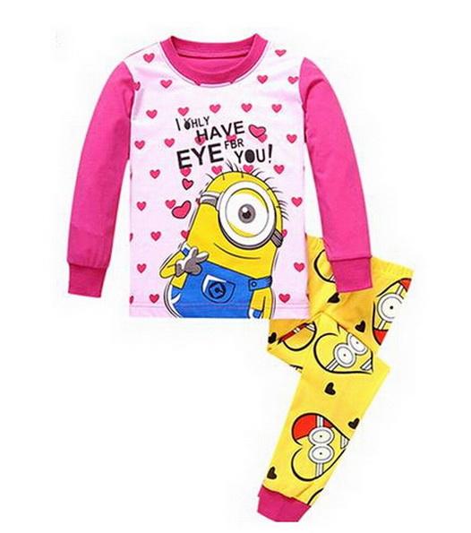 Drop Shipping Boys Girl Sleepwear Suits Cotton Long Children Clothes Sets T-Shirts Pants 2-Pieces Sets Kid Pyjamas 2-7Year YW252
