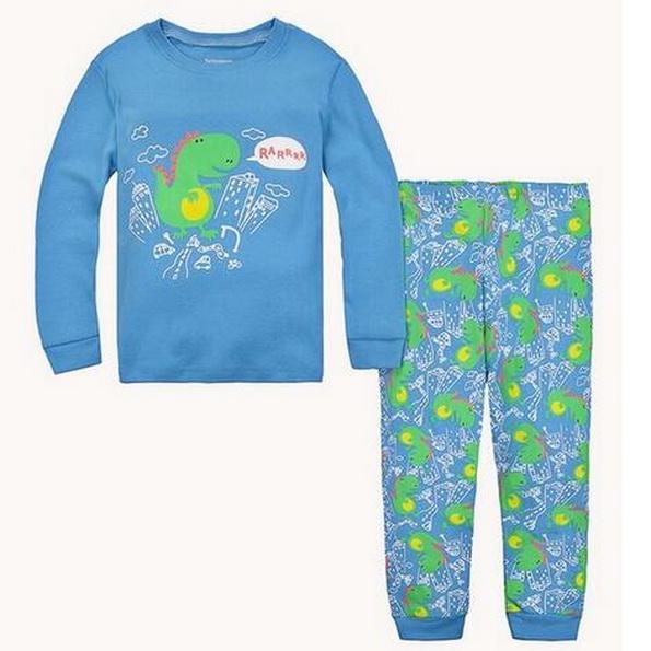 Drop Shipping Boys Girl Sleepwear Suits Cotton Long Children Clothes Sets T-Shirts Pants 2-Pieces Sets Kid Pyjamas 2-7Year YW252