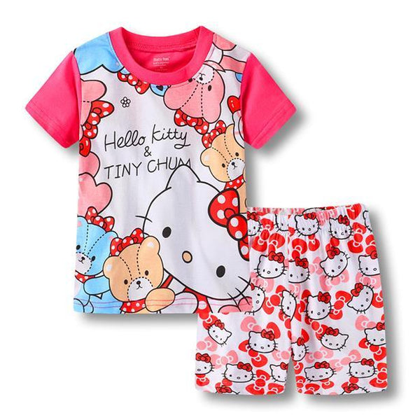 2019 Kids Summer Pajamas Clothing Children Underwear Cartoon Letter T-shirts+Shorts Boys Girls Sleepwear Baby Pyjamas Sets G76