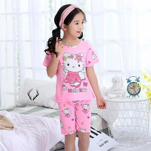 Children's pajamas set summer short sleeved boy pyjamas girls cute cartoon home cloth big children's sleepwear set kids 55UY78