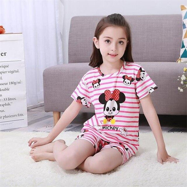 Children's pajamas set summer short sleeved boy pyjamas girls cute cartoon home cloth big children's sleepwear set kids 55UY78