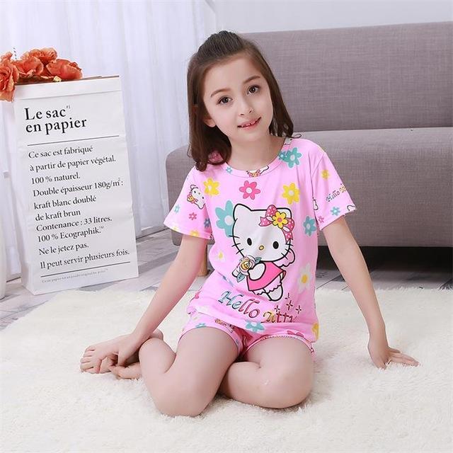 Children's pajamas set summer short sleeved boy pyjamas girls cute cartoon home cloth big children's sleepwear set kids 55UY78