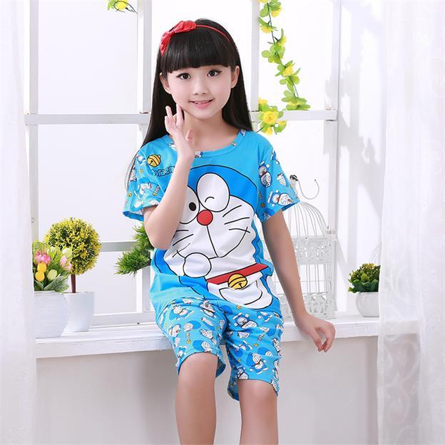 Children's pajamas set summer short sleeved boy pyjamas girls cute cartoon home cloth big children's sleepwear set kids 55UY78