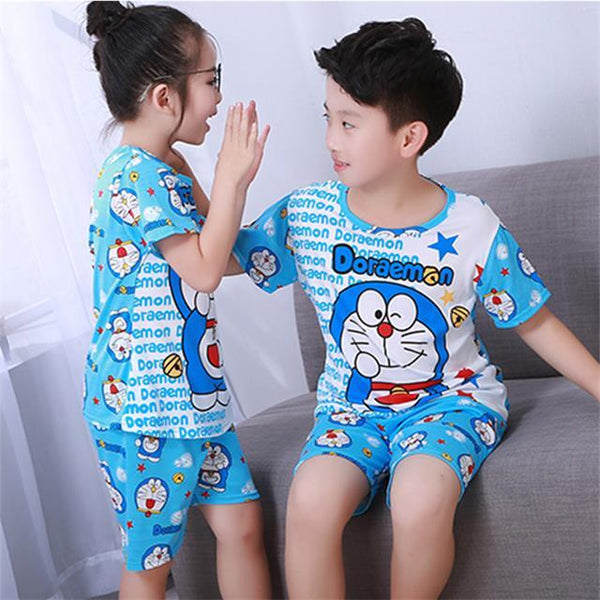 Children's pajamas set summer short sleeved boy pyjamas girls cute cartoon home cloth big children's sleepwear set kids 55UY78
