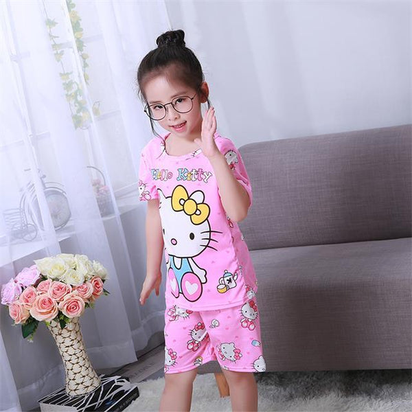 Children's pajamas set summer short sleeved boy pyjamas girls cute cartoon home cloth big children's sleepwear set kids 55UY78