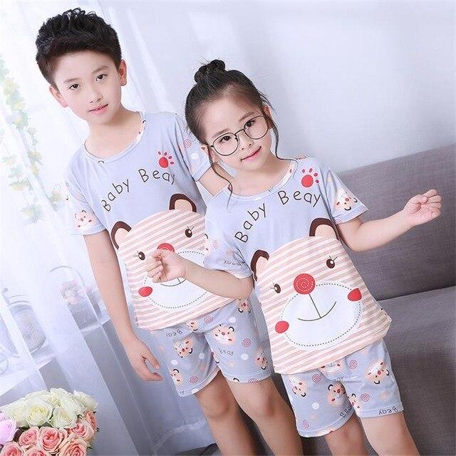 Children's pajamas set summer short sleeved boy pyjamas girls cute cartoon home cloth big children's sleepwear set kids 55UY78