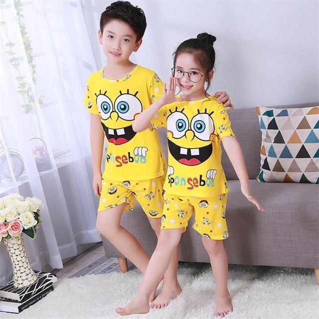 Children's pajamas set summer short sleeved boy pyjamas girls cute cartoon home cloth big children's sleepwear set kids 55UY78
