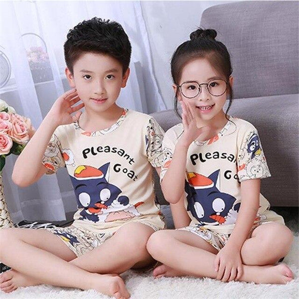 Children's pajamas set summer short sleeved boy pyjamas girls cute cartoon home cloth big children's sleepwear set kids 55UY78