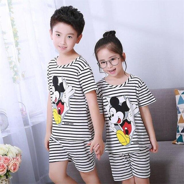 Children's pajamas set summer short sleeved boy pyjamas girls cute cartoon home cloth big children's sleepwear set kids 55UY78