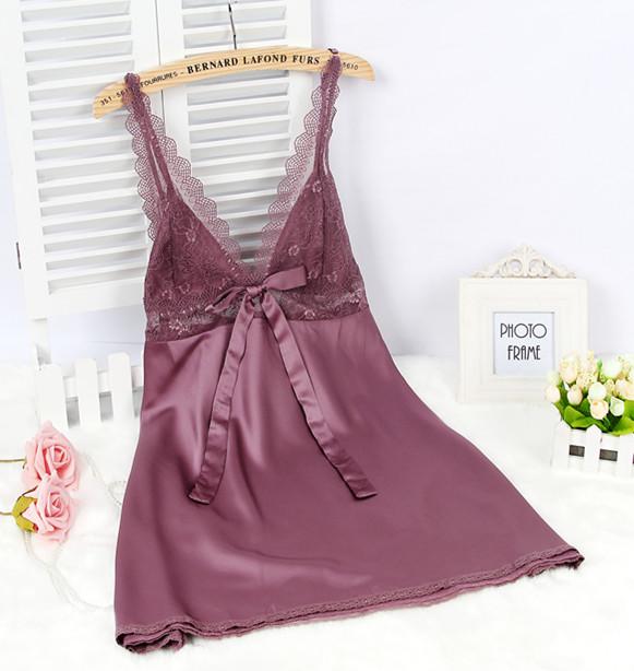 Ladies Sexy Silk Satin Nightgown Lace Nightdress Sleeveless Nighties V-neck Night dress Summer Sleep Dress Nightwear For Women