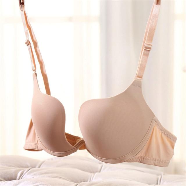 New Hot Sexy Bra Push Up U Plunge Bra Of Underwear Women D Cup Seamless Half Cup Bra And Brief Dress Lingerie Halter Solid Black