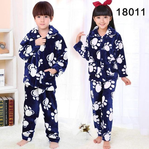Winter Kids Pijamas Flannel Sleepwear Girls Boys Pyjamas Coral Fleece Kids Pajamas Sets 3-13T Kids Clothes Nightwear /Homewear