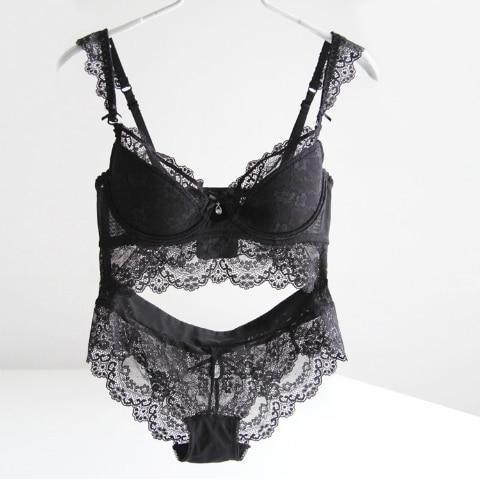Fashion lace underwear set thin cup push up sexy bra broadened women's side gathering bra set plus size