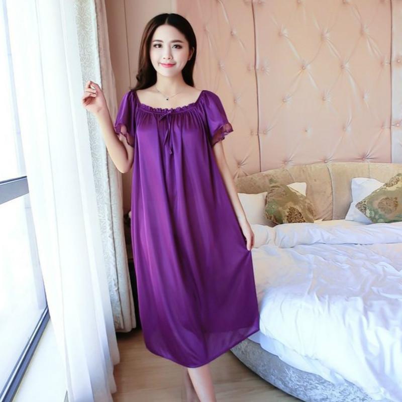 Plus Size 4XL New Sexy Silk Nightgowns Women Casual Chemise Nightie Nightwear Lingerie Nightdress Sleepwear Dress free shipping
