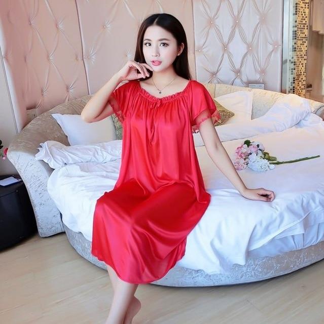 Plus Size 4XL New Sexy Silk Nightgowns Women Casual Chemise Nightie Nightwear Lingerie Nightdress Sleepwear Dress free shipping