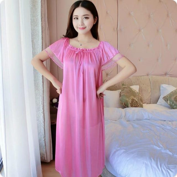 Plus Size 4XL New Sexy Silk Nightgowns Women Casual Chemise Nightie Nightwear Lingerie Nightdress Sleepwear Dress free shipping