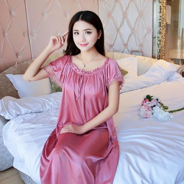 Plus Size 4XL New Sexy Silk Nightgowns Women Casual Chemise Nightie Nightwear Lingerie Nightdress Sleepwear Dress free shipping