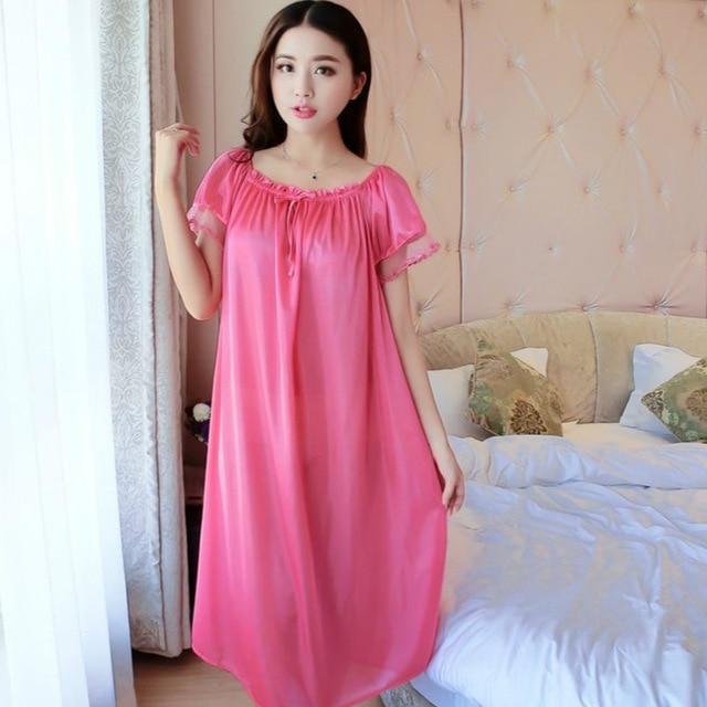 Plus Size 4XL New Sexy Silk Nightgowns Women Casual Chemise Nightie Nightwear Lingerie Nightdress Sleepwear Dress free shipping