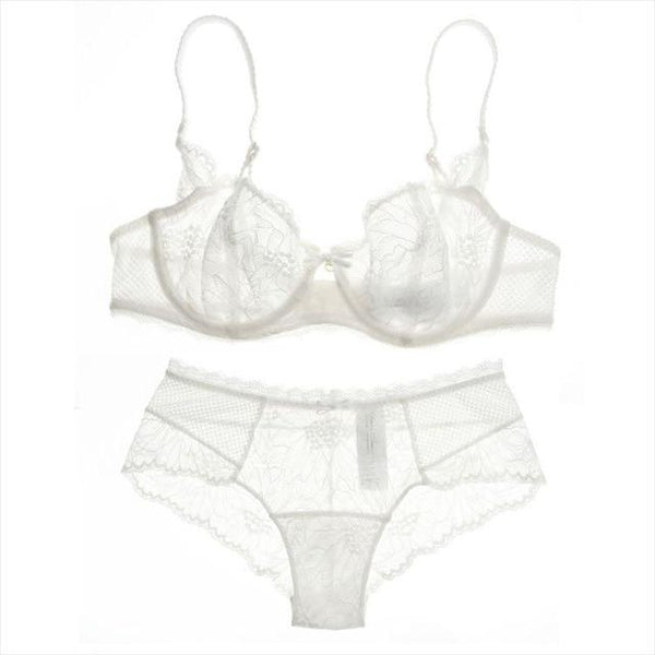 Ultra-thin sexy lace cup bra set pink young girl summer plus size of perspectivity temptation underwear bra briefs set
