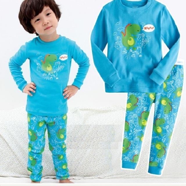 Dino Boys Sleepwear Suits 100% Cotton Long Children Clothes Sets Motor T-Shirts Pants 2-Pieces Sets Kid Pyjamas 2 3 4 5 6 7 Year