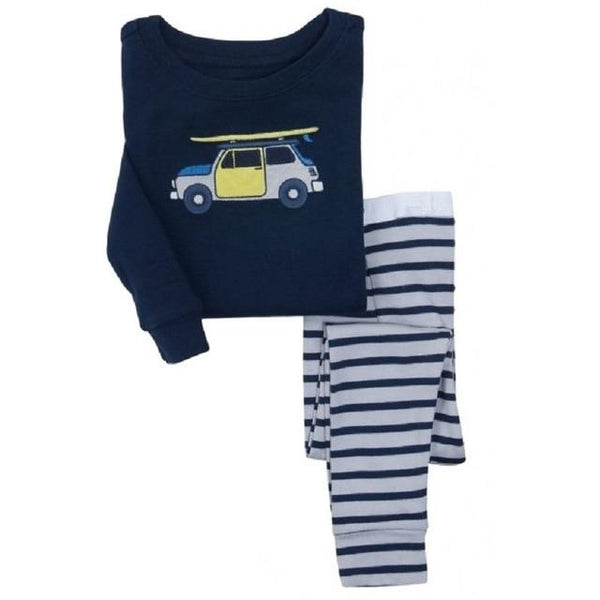 Dino Boys Sleepwear Suits 100% Cotton Long Children Clothes Sets Motor T-Shirts Pants 2-Pieces Sets Kid Pyjamas 2 3 4 5 6 7 Year