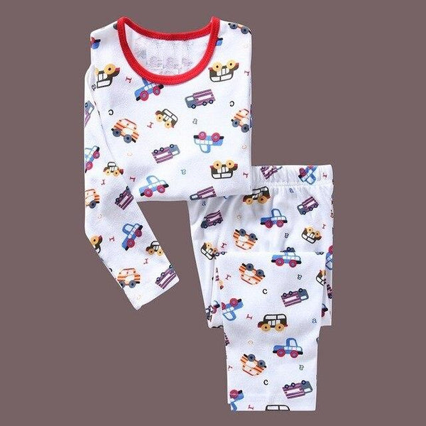 Dino Boys Sleepwear Suits 100% Cotton Long Children Clothes Sets Motor T-Shirts Pants 2-Pieces Sets Kid Pyjamas 2 3 4 5 6 7 Year