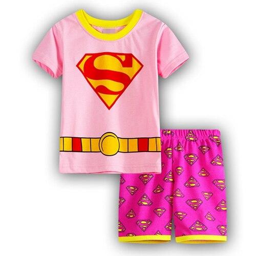New Arrival summer Baby Sleep wears short sleeve Boys Superman Pajamas Children Pyjamas Girls Cartoon Pijamas Kids Clothing set