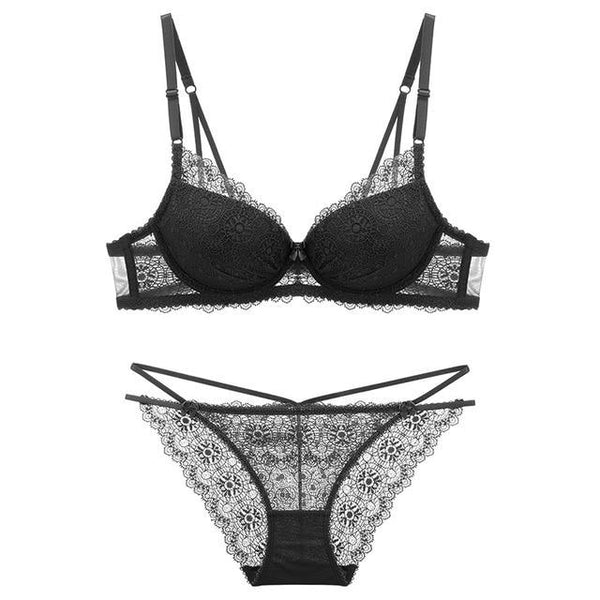 Varsbaby summer female deep v bra sexy lace push up sexy bra sets suit for women