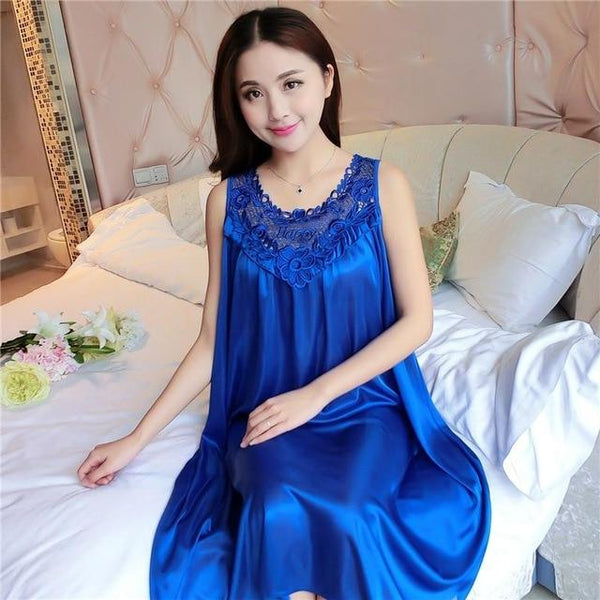 Summer Sexy Satin Night Dress Women Big Size 4xl Silk Nightgown Women Lace Lingerie Nightdress Sleeveless Nightie Sleepshirts
