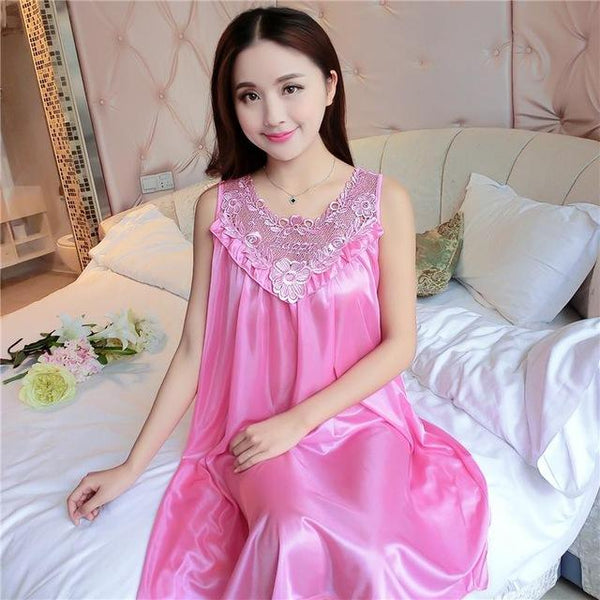 Summer Sexy Satin Night Dress Women Big Size 4xl Silk Nightgown Women Lace Lingerie Nightdress Sleeveless Nightie Sleepshirts