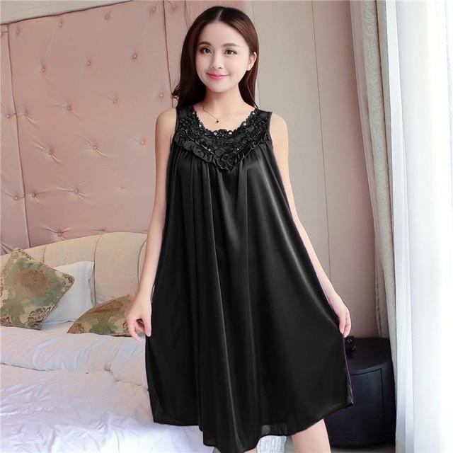Summer Sexy Satin Night Dress Women Big Size 4xl Silk Nightgown Women Lace Lingerie Nightdress Sleeveless Nightie Sleepshirts