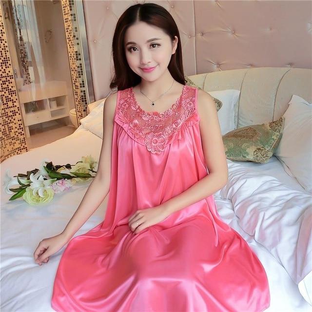 Summer Sexy Satin Night Dress Women Big Size 4xl Silk Nightgown Women Lace Lingerie Nightdress Sleeveless Nightie Sleepshirts