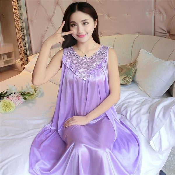 Summer Sexy Satin Night Dress Women Big Size 4xl Silk Nightgown Women Lace Lingerie Nightdress Sleeveless Nightie Sleepshirts