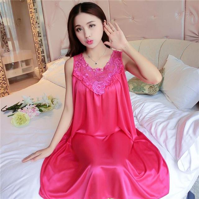 Summer Sexy Satin Night Dress Women Big Size 4xl Silk Nightgown Women Lace Lingerie Nightdress Sleeveless Nightie Sleepshirts