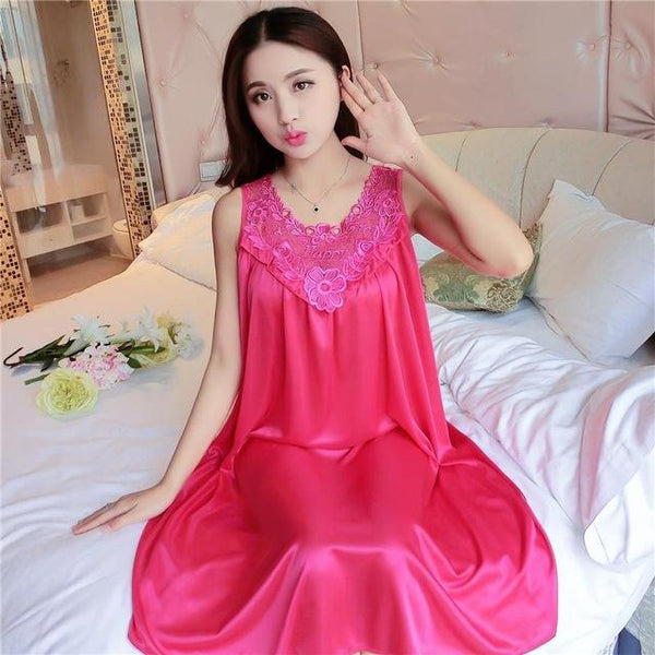 Summer Sexy Satin Night Dress Women Big Size 4xl Silk Nightgown Women Lace Lingerie Nightdress Sleeveless Nightie Sleepshirts