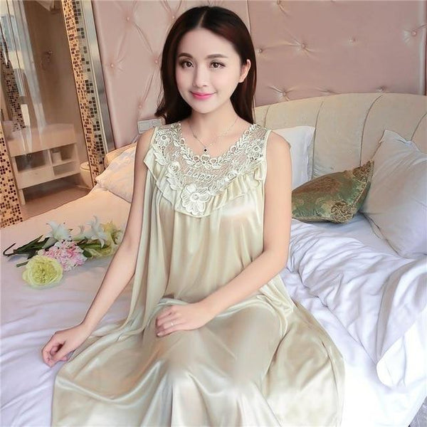 Summer Sexy Satin Night Dress Women Big Size 4xl Silk Nightgown Women Lace Lingerie Nightdress Sleeveless Nightie Sleepshirts
