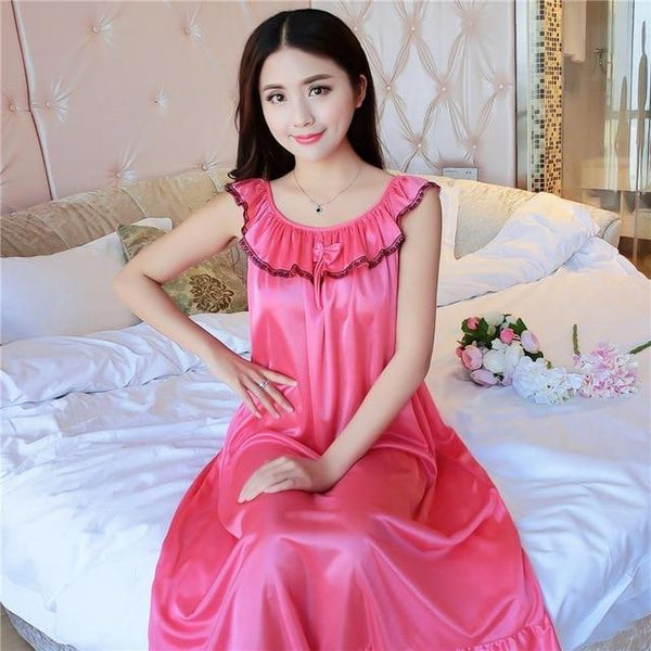 Summer Sexy Satin Night Dress Women Big Size 4xl Silk Nightgown Women Lace Lingerie Nightdress Sleeveless Nightie Sleepshirts
