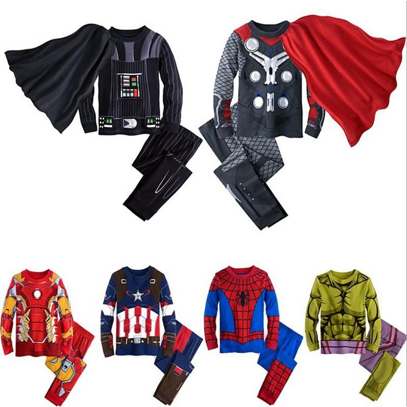 2016 The Avengers, Iron Man Children Pajamas Captain America Sleepwear Boys Super Cool Spring Autumn Long Sleeve Pyjamas DS16