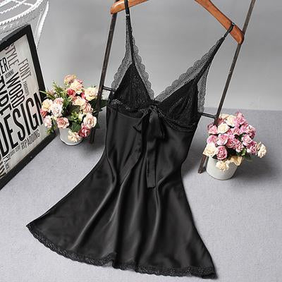 Fiklyc brand sexy women's nightgowns sleepwear pyjama home clothing nighties V-neck sleeveless elegant lace satin night dress