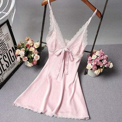 Fiklyc brand sexy women's nightgowns sleepwear pyjama home clothing nighties V-neck sleeveless elegant lace satin night dress