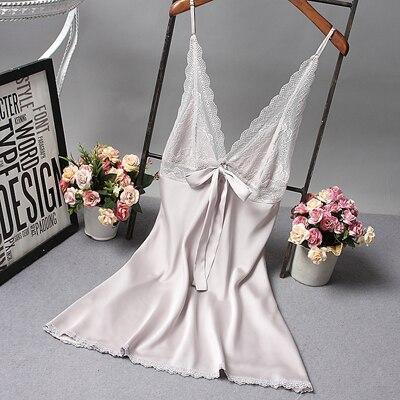 Fiklyc brand sexy women's nightgowns sleepwear pyjama home clothing nighties V-neck sleeveless elegant lace satin night dress