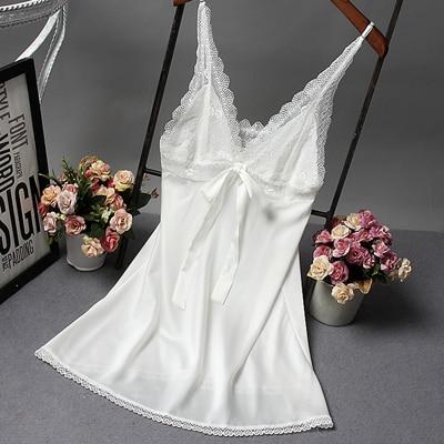 Fiklyc brand sexy women's nightgowns sleepwear pyjama home clothing nighties V-neck sleeveless elegant lace satin night dress