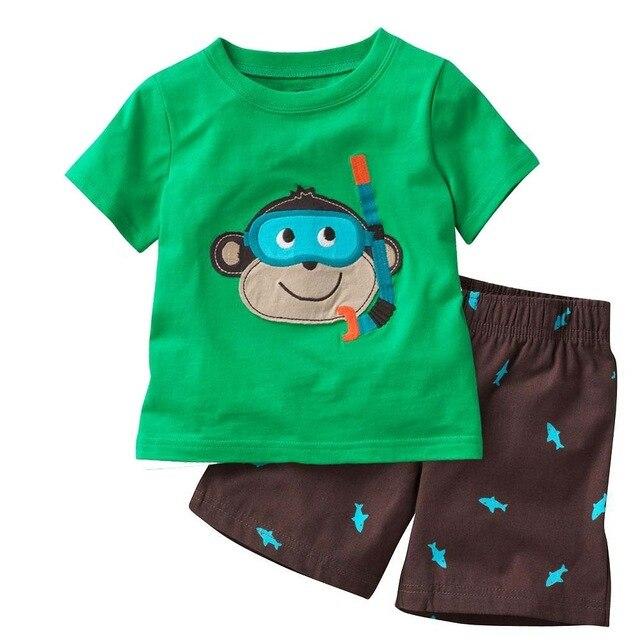 2018 Fashion Boys Pajamas Suit Summer Children Dinosaur Baby Sleepwear Baby Boy's Clothes 100% Cotton Tee shirt Short Pants Soft