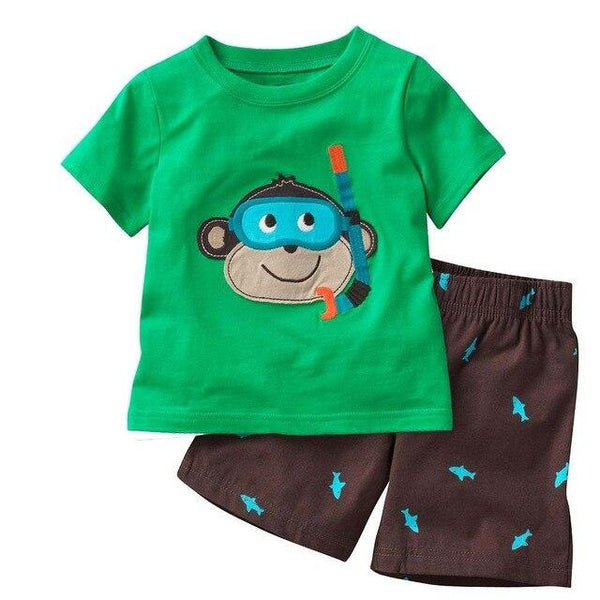 2018 Fashion Boys Pajamas Suit Summer Children Dinosaur Baby Sleepwear Baby Boy's Clothes 100% Cotton Tee shirt Short Pants Soft