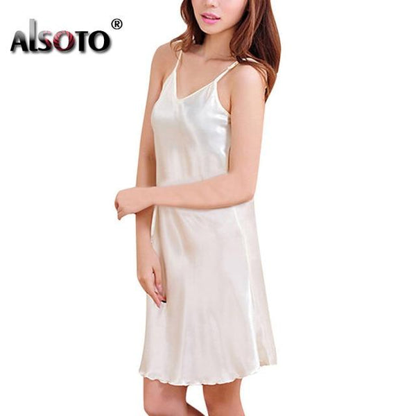 Ladies Sexy Silk Satin Night Dress Sleeveless Nighties V-neck Nightwear For Women Nightgown Plus Size Nightdress Sleepwear