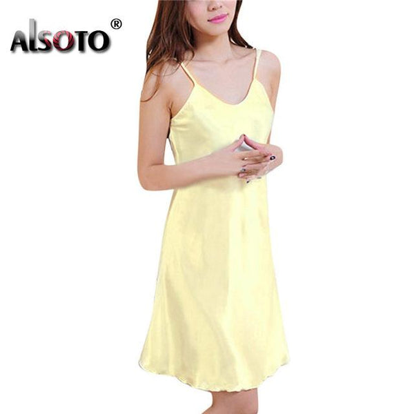 Ladies Sexy Silk Satin Night Dress Sleeveless Nighties V-neck Nightwear For Women Nightgown Plus Size Nightdress Sleepwear