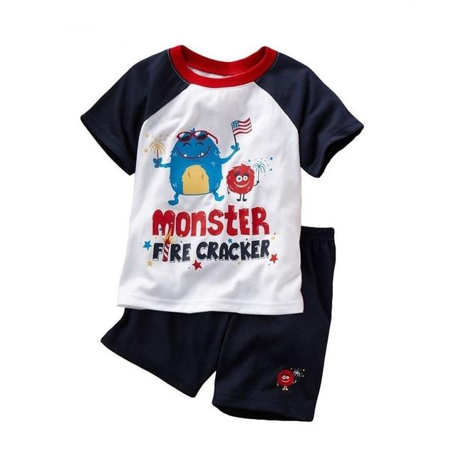 EOICIOI T shirt pants Set Baby Boy Girl Cartoon Pikachu Cat superman clothing set pajamas for kids Children's pajamas summer 2-7