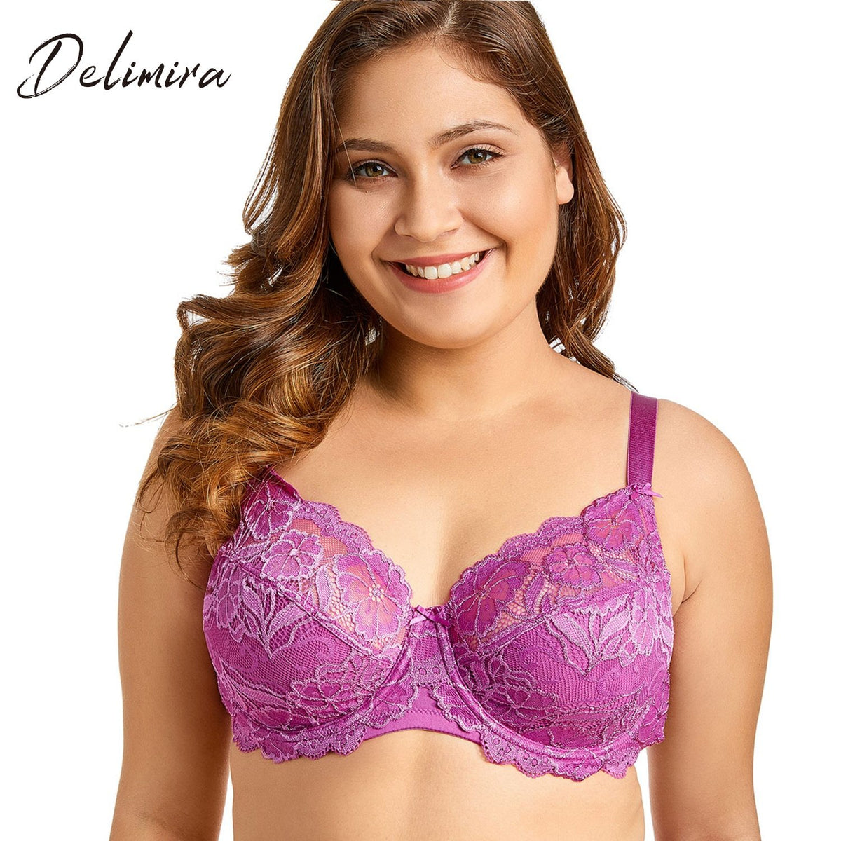 Delimira Women Full Coverage Underwired Non-Foam Plus Size Floral Lace  Bra